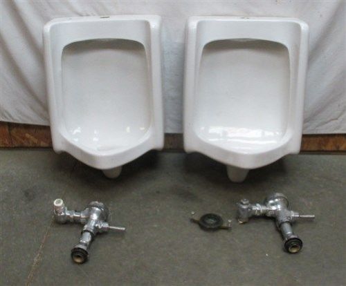 2 Porcelain Urinals Bathroom Wall Mount Toilet Chrome Handles Crane Plumbing