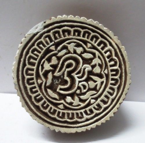 INDIAN WOODEN HAND CARVED TEXTILE PRINTING ON FABRIC BLOCK STAMP ROUND OM PRINT