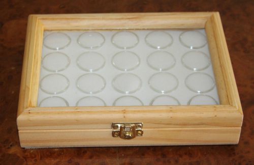 Pine Gold Nugget &amp; Gemstone Display Case incl. 20 Gem Jar Insert in white