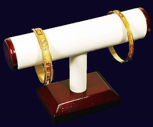 T bar white leather with rosewood trim jewelry display for sale