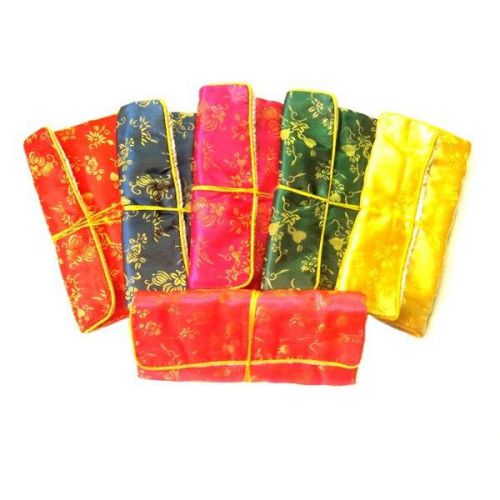6PCS Assorted Color Chinese Silk Zipper Bags Pouches Roll