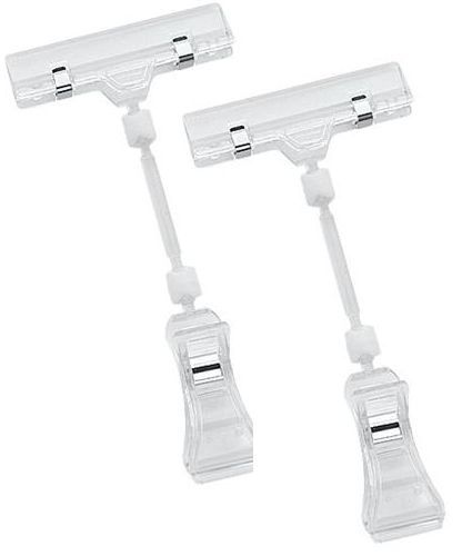 Set of 2 Clear POP Adjustable Clip Sign Holders Retail Sign Clips (6 1/4 in)