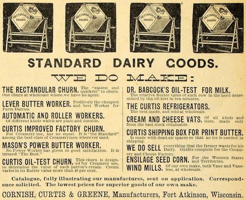 1890 ad dairy farm machinery cornish curtis greene fort atkinson wisconsin aag1 for sale