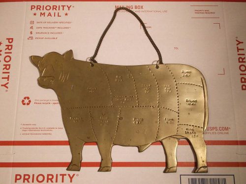 Vintage LRG Heavy Brass Cow Sectioned Off W/ Different Cuts Of Meat BUTCHER $75