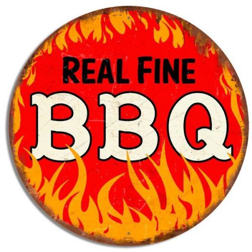 28 Inch Round Barbeque Flaming Steel Sign
