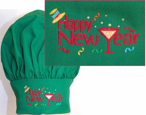 Happy New Year Green Chef Hat Champagne Confetti Adult Adjustable Embroidered