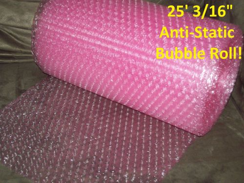 25 Foot ANTI-STATIC Bubble Wrap/Roll! 3/16&#034; Small Bubbles! PINK! Perforated!