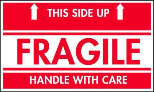 Ship Labels,Legnd Fragile This Side Up, White,Legnd  Red,Paper, W 5&#034;,H 3&#034;,Pk 500