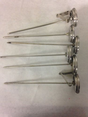 Lot of 6 used vee gee bi-metal thermometer 50 to 500 f  2&#034; dial 8 inch stem for sale