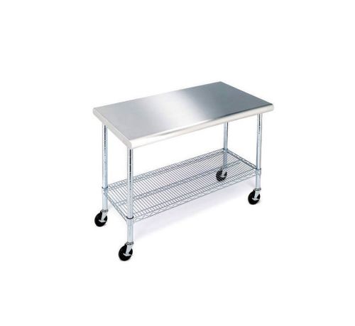 Work table with stainless steel top  49&#034; adjustable shelf ,  4&#034; wheels 44648ab for sale