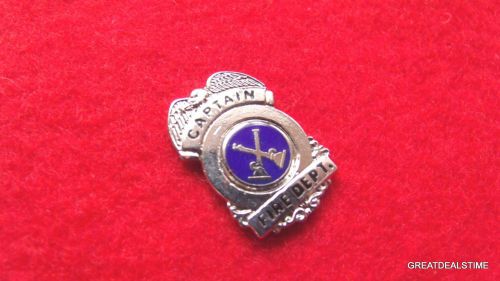 SILVER CAPTAIN Fire Dept Badge,Fireman Mini UNIFORM LAPEL PIN,Eagle Hose Nozzle