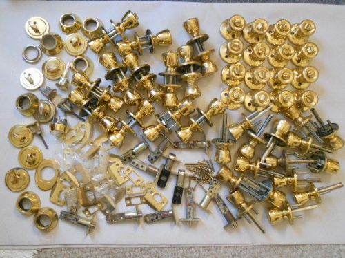 Large Lot Brass Entry Door Knob Lock &amp; Deadbolt Parts Pieces Hardware Cylinders