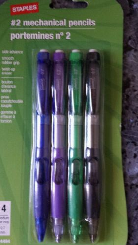 Staples smooth rubber grip side advance #2 mechanical pencils w/erasers  4 pack