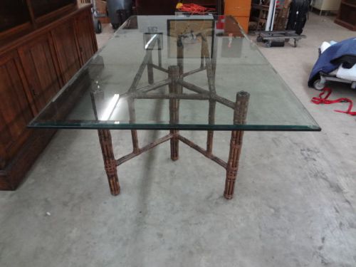 1970&#039;s JOHN MCGUIRE BAMBOO AND GLASS TOP 8 FT DINING OR CONFERENCE TABLE