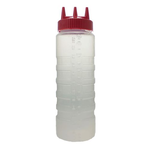 Vollrath traex 24oz tri tip squeeze dispenser clear red 3324-1302 sauce bottle for sale