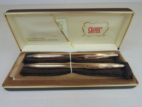 Lot of Two Cross 14 Kt Gold Filled Pen &amp; Pencil Case Brown Vintage