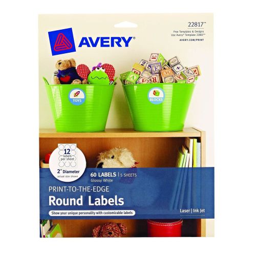 Avery Print-to-the-Edge Round Labels, Glossy White, 2 inch Diameter, Pack of ...