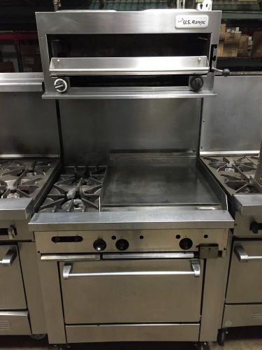 Custom Garland / US Range with Griddle, Salamander, Two Burners, And Oven:  36&#034;