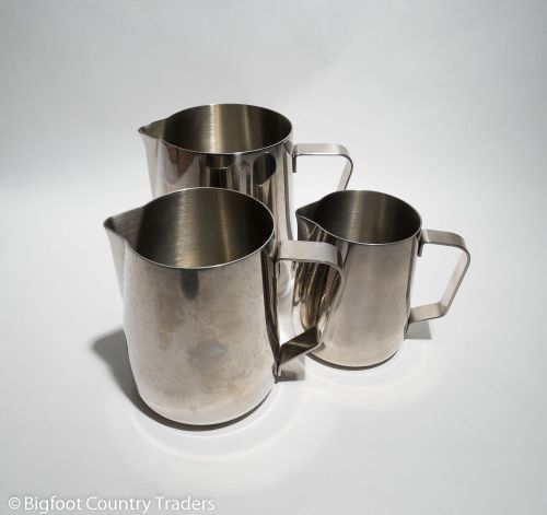 Lot of 3 Rattleware Latte Art Milk Steaming Frothing Pitchers 12, 20 &amp; 32 ounces