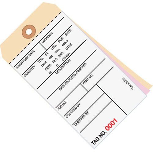 Aviditi G16011 10 Point Cardstock #8 3 Sided Carbonless Inventory Tag, &#034;Number x