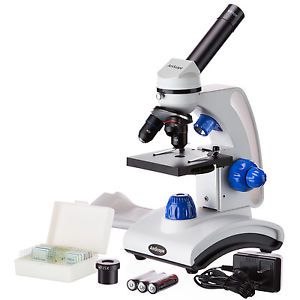 Amscope 40x-1000x dual light glass lens metal frame student microscope + slides for sale