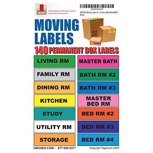 Uboxes moving labels identify moving box contents with 140 labels, 4.5 x 1&#034; each for sale