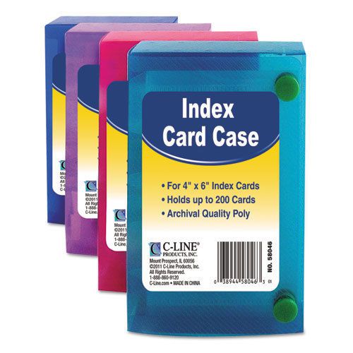 Index Card Case, Holds 200 4 x 6 Cards, Polypropylene, Assorted