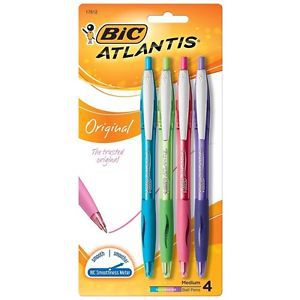 Bic Atlantis Ballpoint Medium Retractable Fashion Pens, Assorted 4 ea (2 pack)