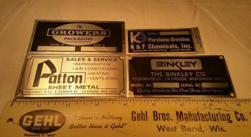 4 Vintage Maker Name Plate Tag s Industrial Business La Crosse WI WIS WISCONSIN