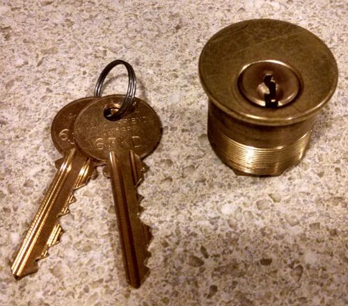 1 1/8&#034; Mortise Cylinder Yale 2 Keyway Used Re-Keyed Includes 2 Keys Brass