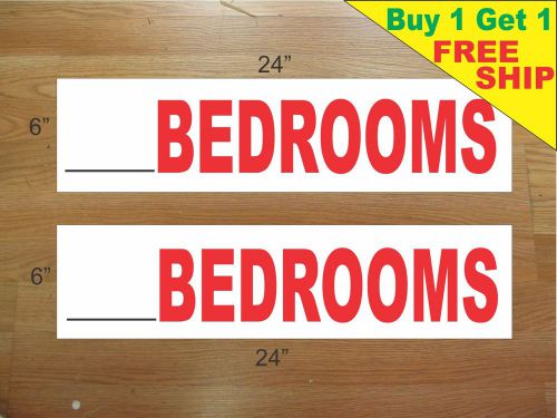 Blank BEDROOMS 6&#034;x24&#034; REAL ESTATE RIDER SIGNS Buy 1 Get 1 FREE 2 Sided Plastic