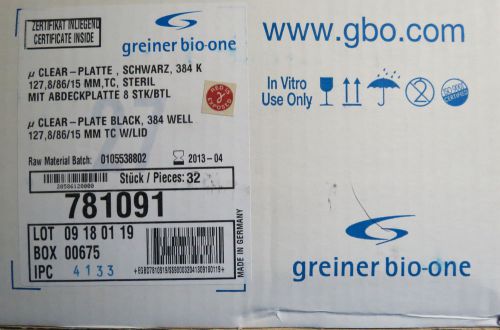 Case/32 Greiner Bio-One 384 Well Black ?Clear 138µL Microplates # 781091
