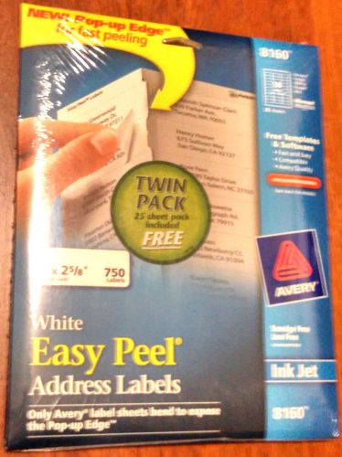 Save 50%!  NIB ~ TWIN PACK Inkjet Address Labels ~ Avery 8160 ~ White Easy Peel