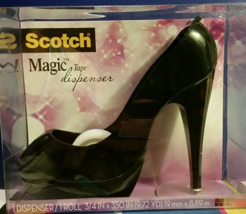 Scotch Black High Heel MagicTape Dispenser &amp; Tape C30-SHOE-B Great Gift! NEW