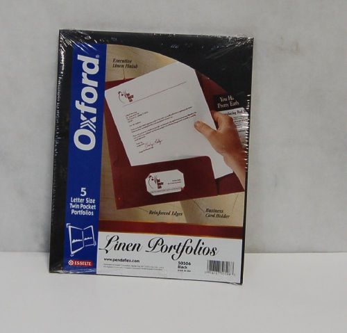 Esselte Oxford 50506 Letter Size Twin Pocket Linen Portfolios Black 5 Pack
