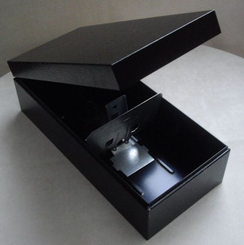 Vtg Buddy 12&#034; Long Black Metal Textured Steel 3x5 Card File Box cabinet USA made