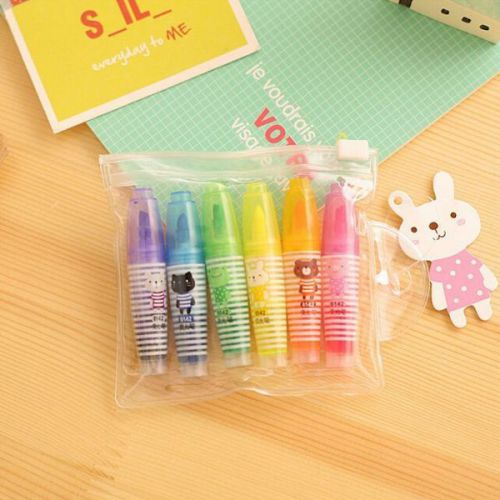 6pcs/lot Cartoon Highlighter Fluorescent Pen Markers Stationery Mini Highlight