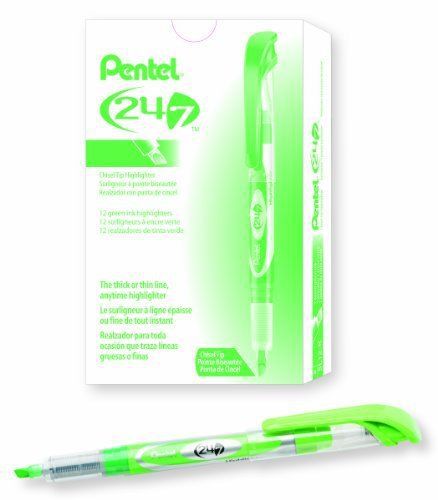 Pentel 24/7 Chisel Tip Liquid Highlighter, Light Green Ink, Box of 12 (SL12-K)