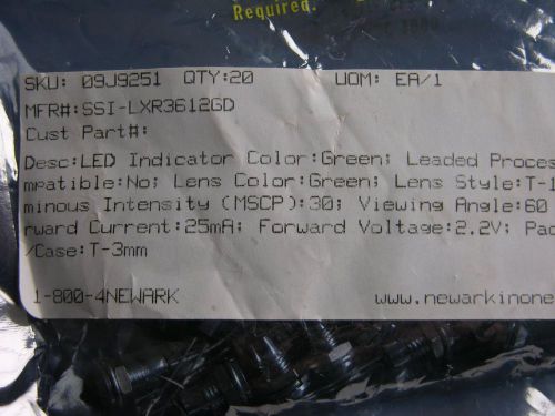 20 pcs LUMEX LED Indicator Green Color DC 12V New: SSI-LXR3612GD