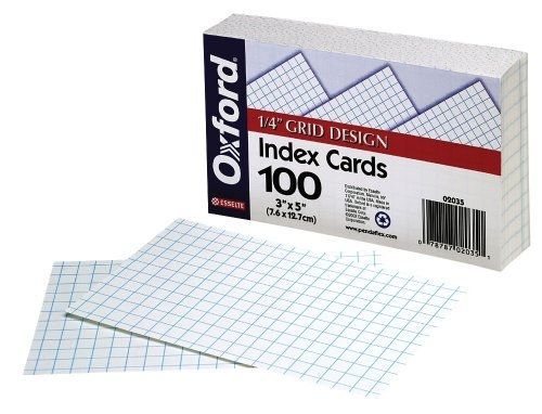 Esselte Oxford(R) Grid Index Cards, 3in. x 5in., Pack Of 100