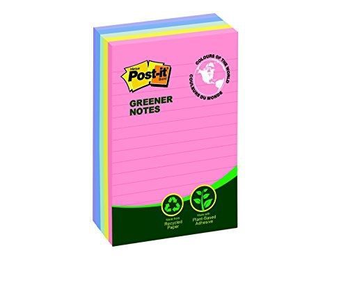 Post-it Greener Notes, 4 in x 6 in, Helsinki Collection, Lined, 5 Pads/Pack