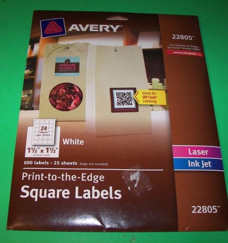 Avery 22805 White Laser/Inkjet specialty square Labels 1 1/2&#034; X 1 1/2&#034; 600 Pk