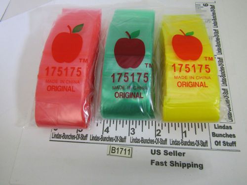 3 BAGS OF 100 1.75&#034; X 1.75&#034; 2 MILL PLASTIC ZIP SEAL BAGS 1 GREEN 1 RED 1 YELLOW