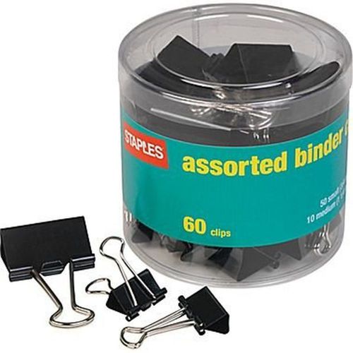 Staples Binder Clips Assorted Sizes Black 60 per Pack