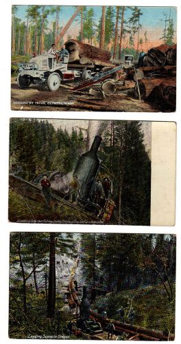 THREE 1920&#039;s POSTCARDS LOGGING IN THE NORTHWEST #1, 3 &amp; 4 of 6 previously listed