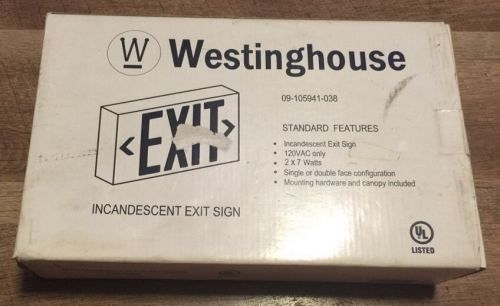 Westinghouse Incandescent Exit Sign 120 Volts AC W/ Green Inserts &amp; Mount Plate