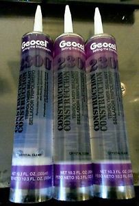 Geocel 2300 crystal clear construction &amp; pro roof sealant 10. 3 oz x 3 new tubes for sale