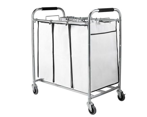 Home logic laundry basket cart hamper rolling on wheels folding triple lingerie for sale