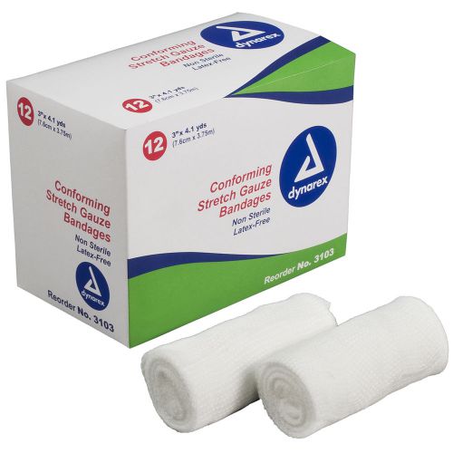 96/case stretch gauze bandage roll, non sterile 3&#034; x 4.1 yds, dynarex 3103 for sale