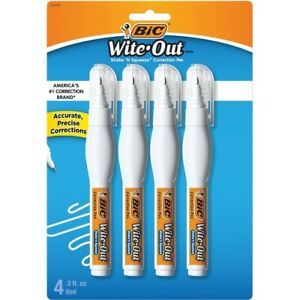 BIC Wite-Out Shake &#039;N Squeeze Correction Pen - 8 mL - Fast-drying - 4 / Pack